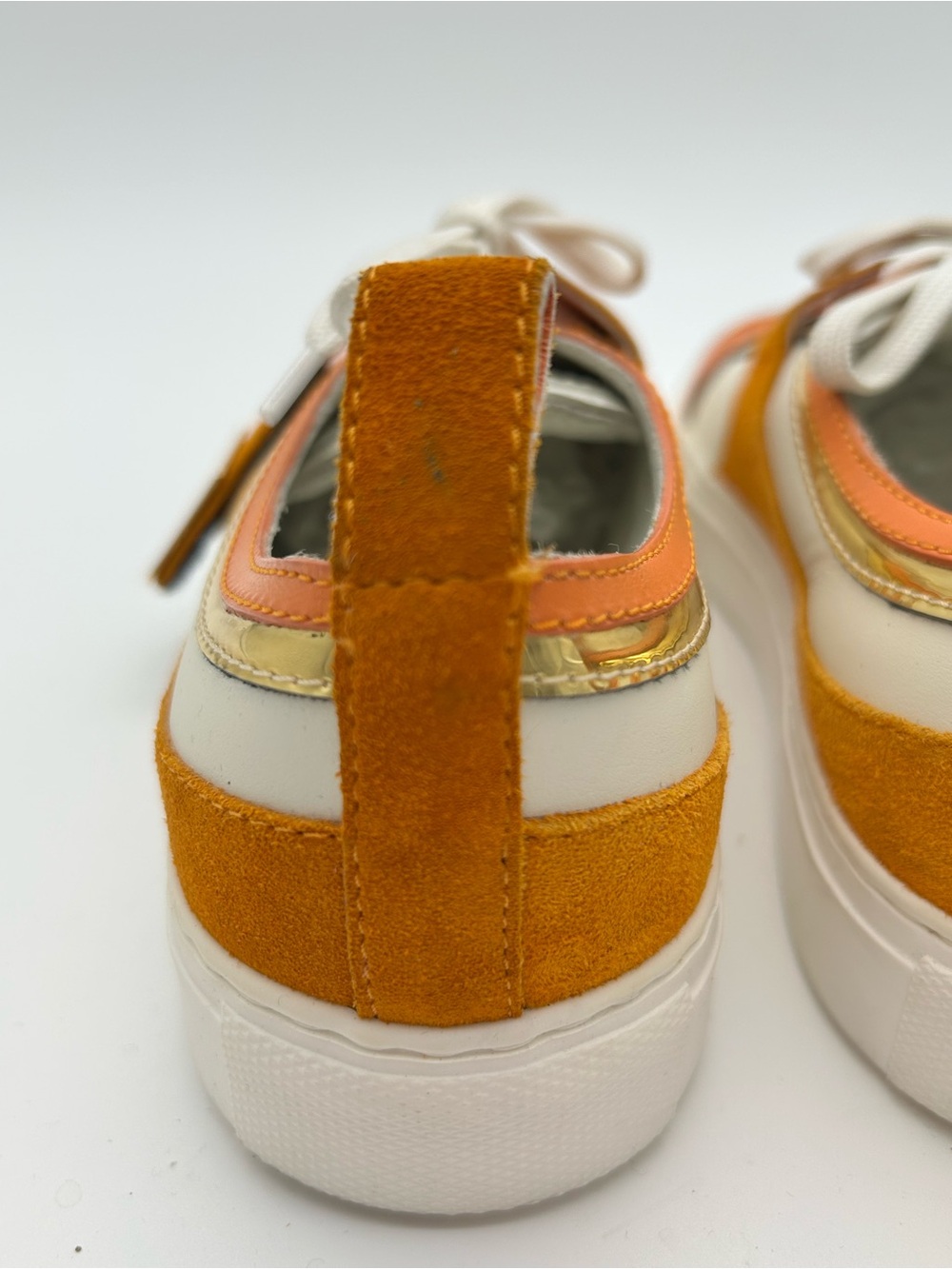 Giuseppe Zanotti Zenas Orange, White & Gold Leather Sneakers size 37 - Picture 8 of 11
